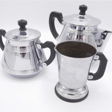 cafetiere et sucrier cuivre chrome vintage art deco