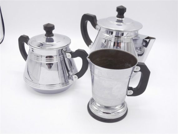 cafetiere et sucrier cuivre chrome vintage art deco