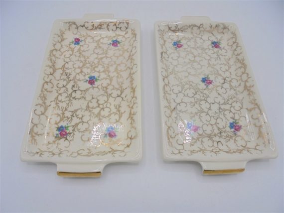 coupelles x 2 vide poche porte savon ceramique fleurs or