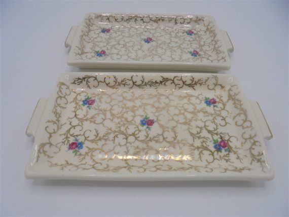 coupelles x 2 vide poche porte savon ceramique fleurs or