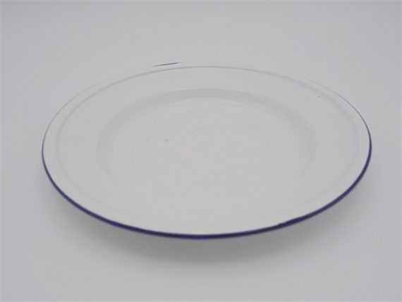 assiette gamelle tole emaillee blanche lisere bleu chine