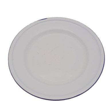 assiette gamelle tole emaillee blanche lisere bleu chine