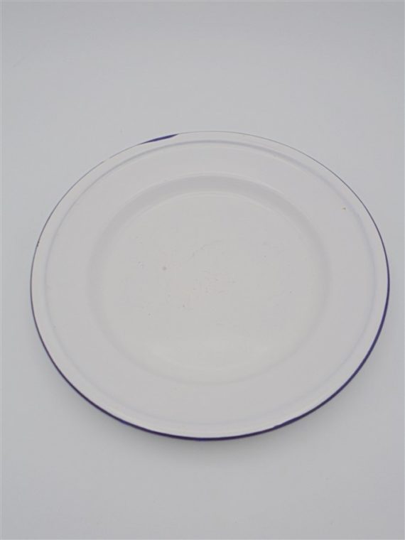 assiette gamelle tole emaillee blanche lisere bleu chine