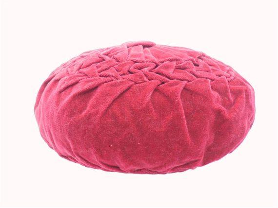 coussin velours plisse vintage bordeaux