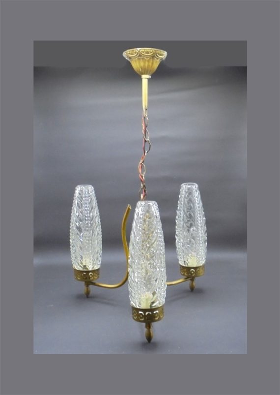 lustre vintage 3 branches annees 60 70 retro verre et laiton