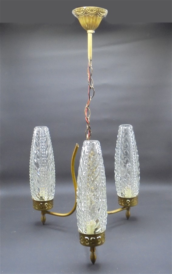 lustre vintage 3 branches annees 60 70 retro verre et laiton