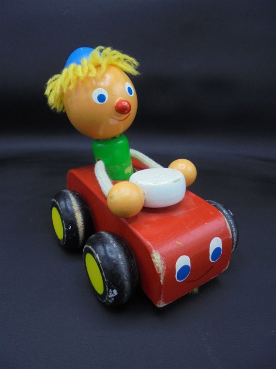 jouet bois clown voiture dodeline tete