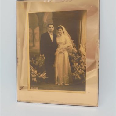 ancien cadre photo miroir rose mariage couple