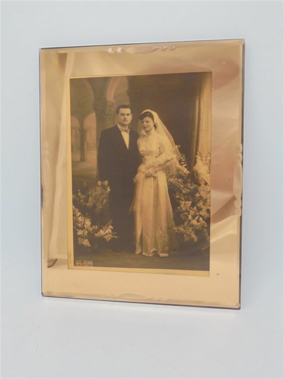 ancien cadre photo miroir rose mariage couple