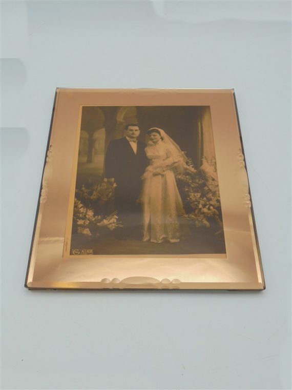 ancien cadre photo miroir rose mariage couple