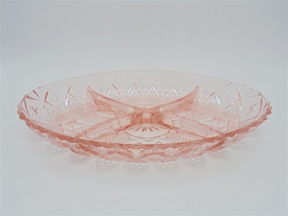 ancien plat de service compartimente verre rose