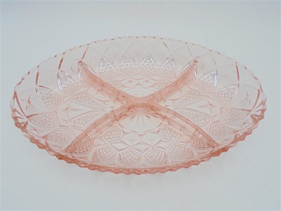 ancien plat de service compartimente verre rose