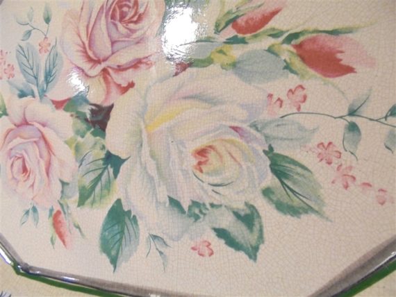 plat de service ou decoratif mural decor de roses forme octogonale