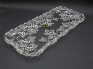 plat de service allonge oblong cake cristal W.Germany decor floral fleurs