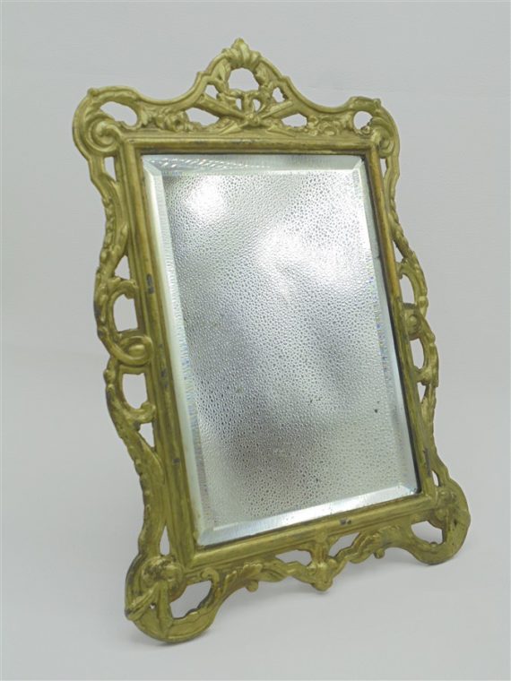 ancien miroir biseaute contour dore laiton