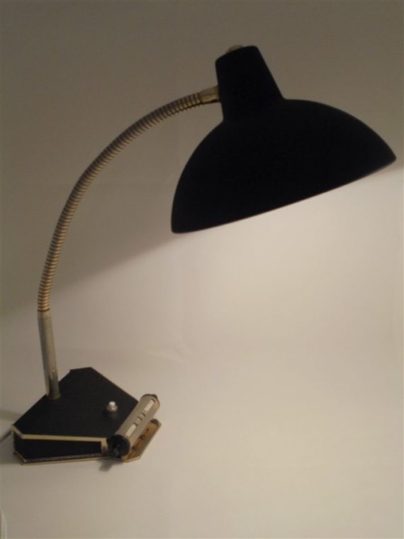 ancienne lampe de bureau aluminor calendrier integre noir granite annees 50 revetement graine
