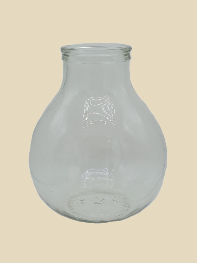 Bonbonne en verre 10 litres , col large avec corbeille plastique