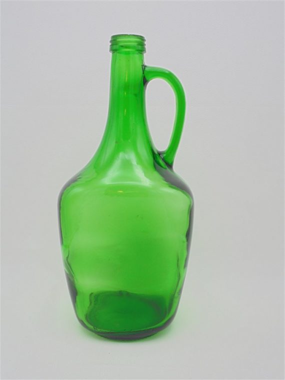 bonbonne carafe bouteille verte en verre avec poignee anse