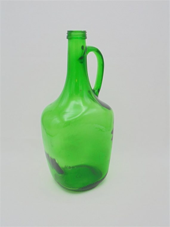 bonbonne carafe bouteille verte en verre avec poignee anse