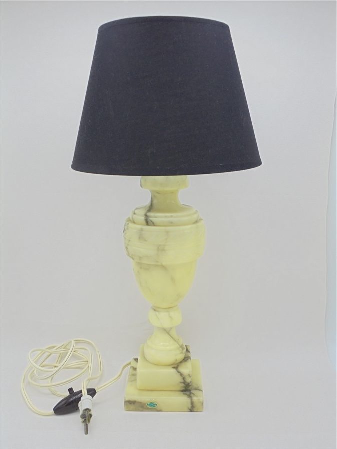 Pied De Lampe Vintage En Albâtre Blanc - Électrique, Fonctionne