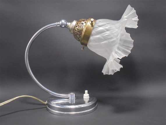 ancienne lampe jolie tulipe verre satine