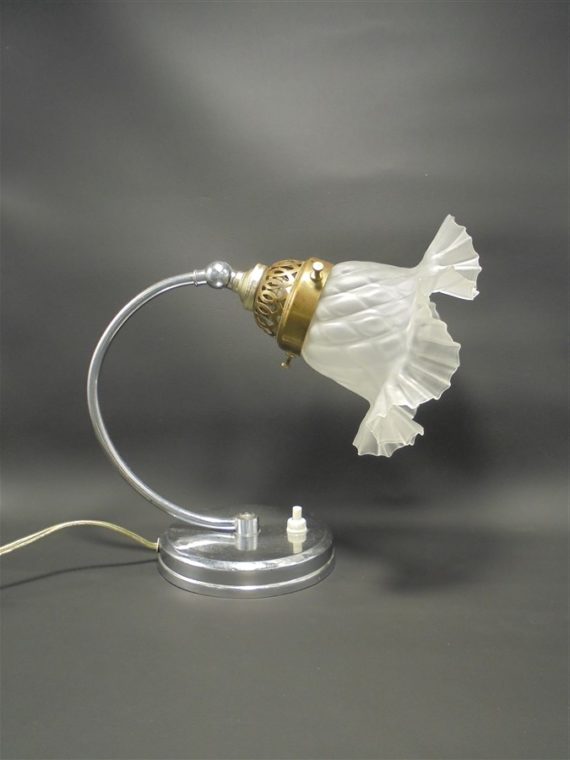 ancienne lampe jolie tulipe verre satine