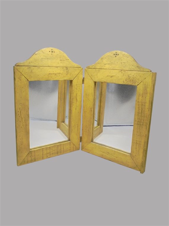 miroir ancien en bois a 2 pans couleur jaune