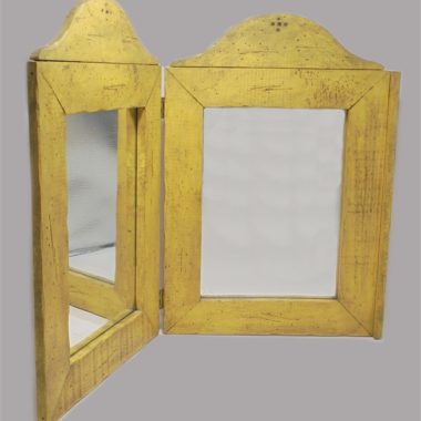 miroir ancien en bois a 2 pans couleur jaune