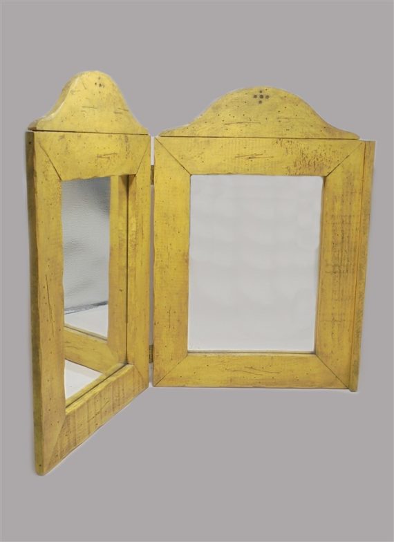 miroir ancien en bois a 2 pans couleur jaune