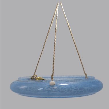 ancienne suspension large en verre mouchete de clichy bleu vasque deco brocante tendance