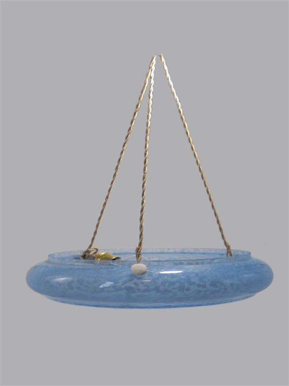 ancienne suspension large en verre mouchete de clichy bleu vasque deco brocante tendance