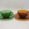 duo de tasses vintage vereco verre ambre brun et vert