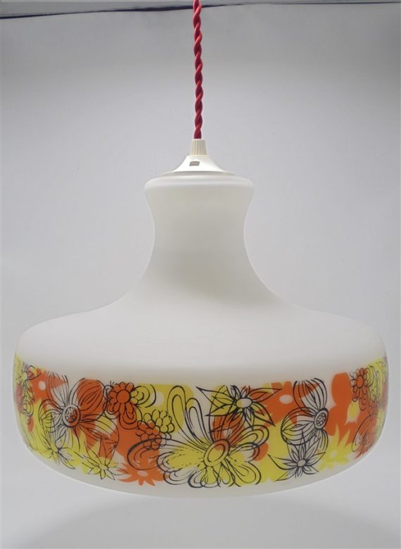 suspension vintage seventies decor floral orange et jaune