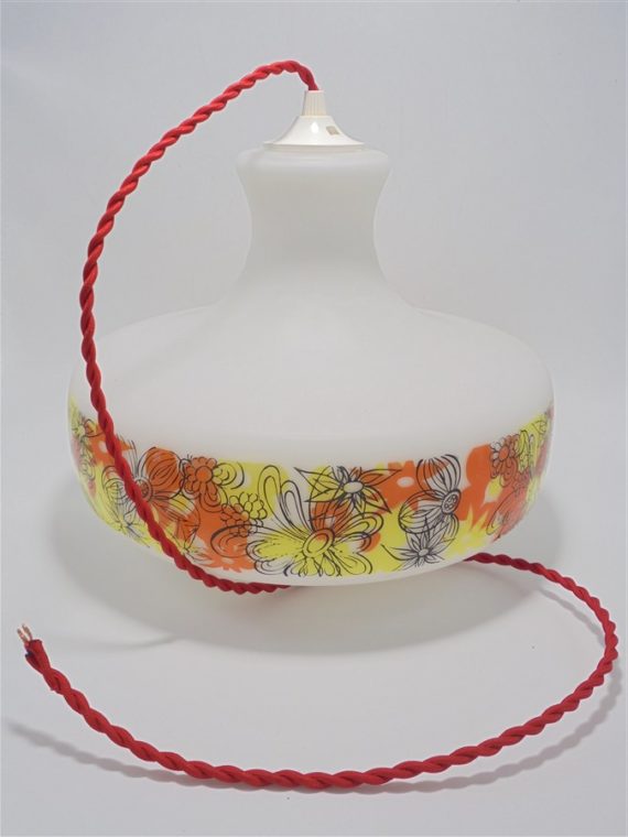 suspension vintage seventies decor floral orange et jaune