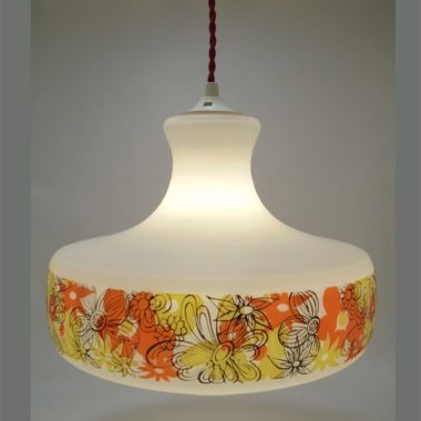 suspension vintage seventies decor floral orange et jaune