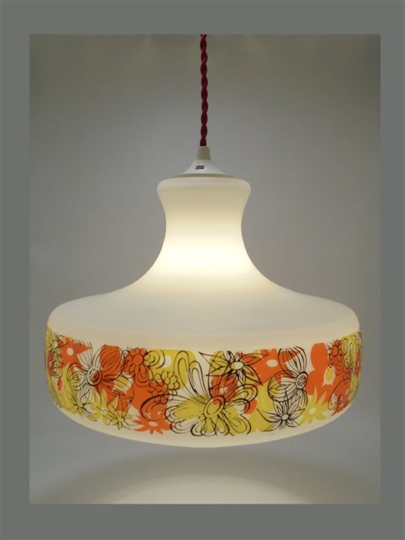 suspension vintage seventies decor floral orange et jaune