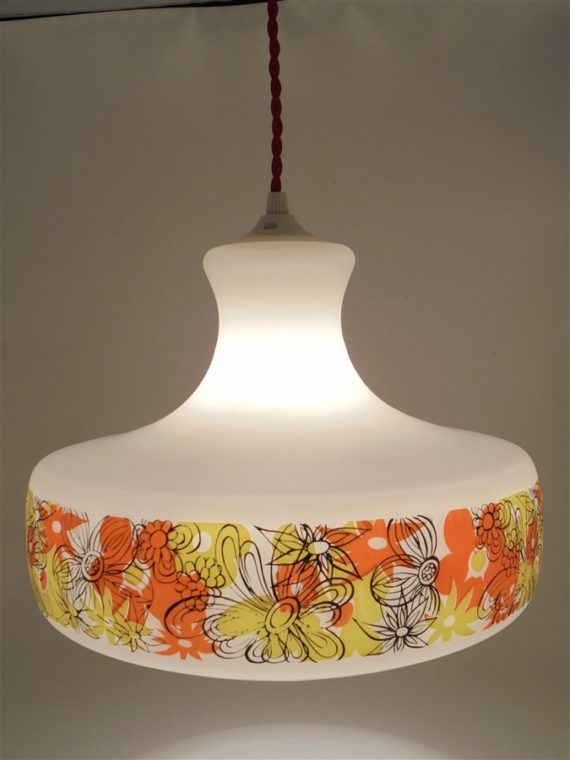 suspension vintage seventies decor floral orange et jaune