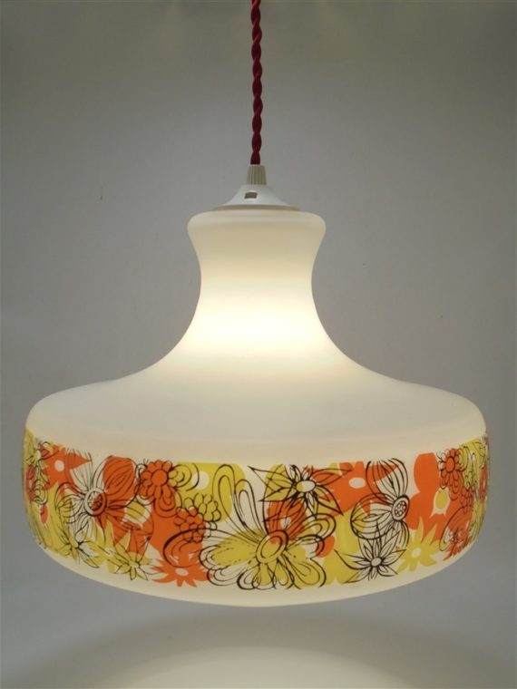 suspension vintage seventies decor floral orange et jaune