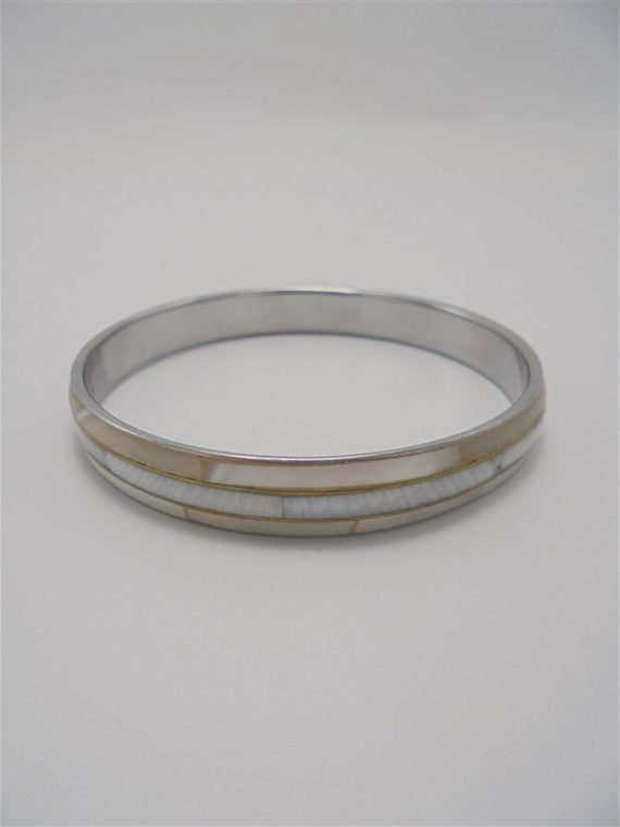 bracelet rond laiton metal couleur argent et nacre