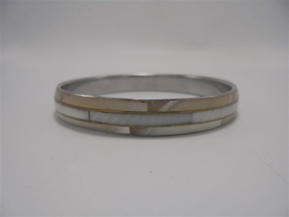 bracelet rond laiton metal couleur argent et nacre