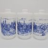 serie de 3 pots a the en verre opale decor bleu