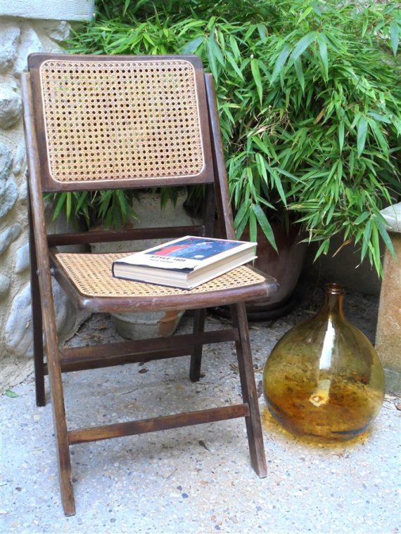 chaise pliante vintage cannage et bois