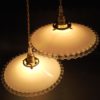 anciennes suspensions en opaline blanche a la bordure ondulee transparente luminaire ancien