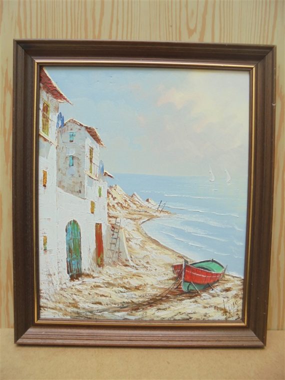 Tableau - Village bord de mer - signé Puig