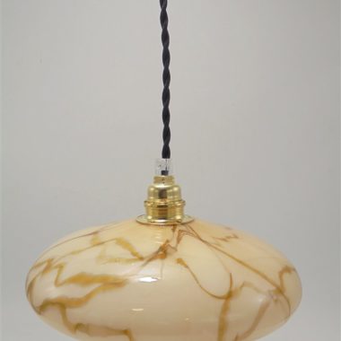 suspension ancien globe en verre effet marbre beige caramel