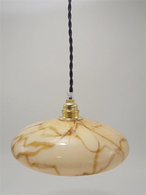 suspension ancien globe en verre effet marbre beige caramel