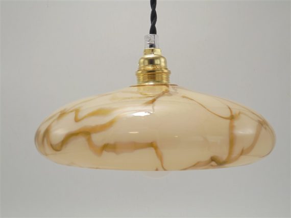 suspension ancien globe en verre effet marbre beige caramel