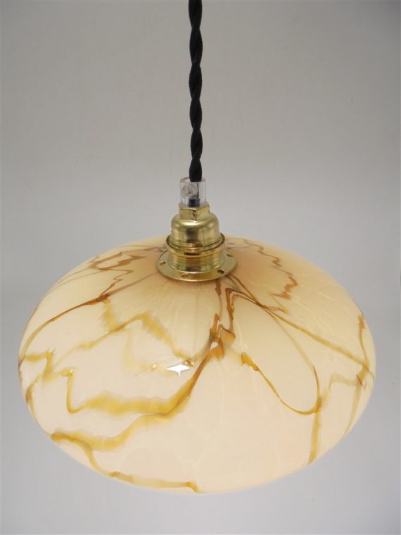 suspension ancien globe en verre effet marbre beige caramel