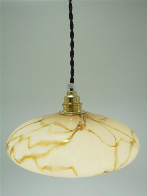 suspension ancien globe en verre effet marbre beige caramel