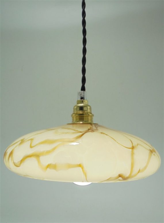 suspension ancien globe en verre effet marbre beige caramel